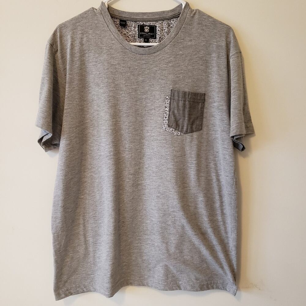 Steel + Jelly London Short Sleeve Grey Tee Shirt with Breast Pocket XL